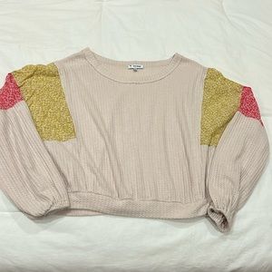 Ivy May tan sweater with floral pattern sleeves size small